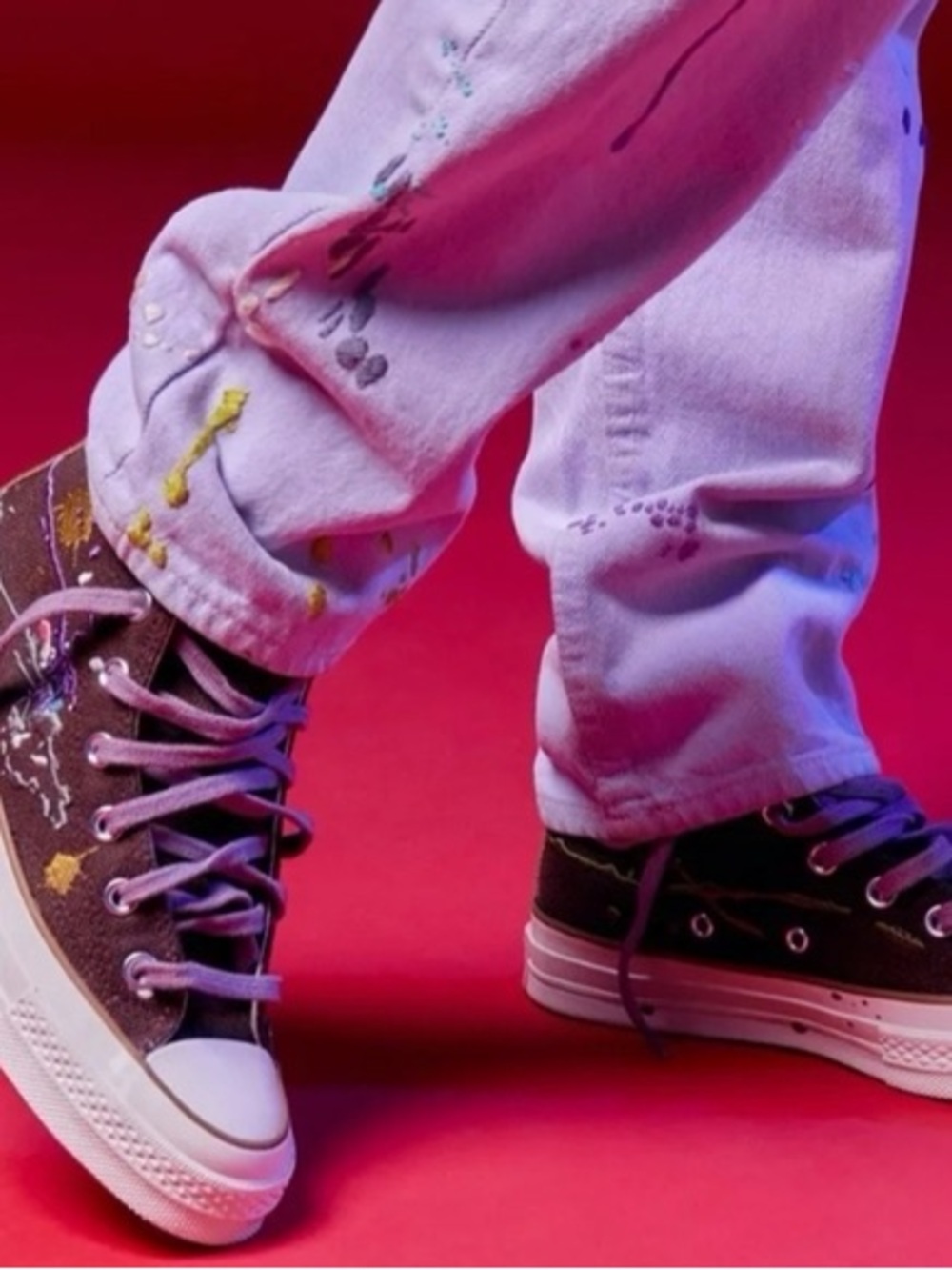 CONVERSE x BANDULU Brown High-Top Canvas Sneakers with Lavender Laces